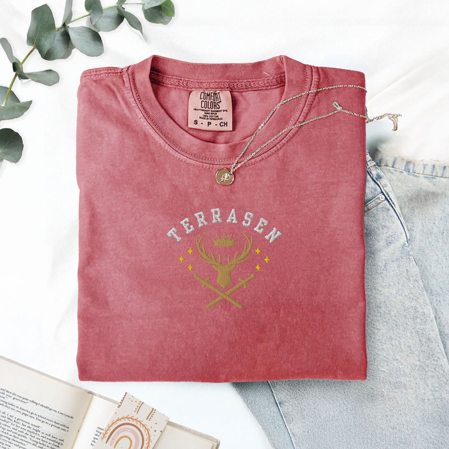 My Store Embroidered Terrasen Fantasy Bookish T-Shirt Embroidered Terrasen Fantasy Bookish T-Shirt