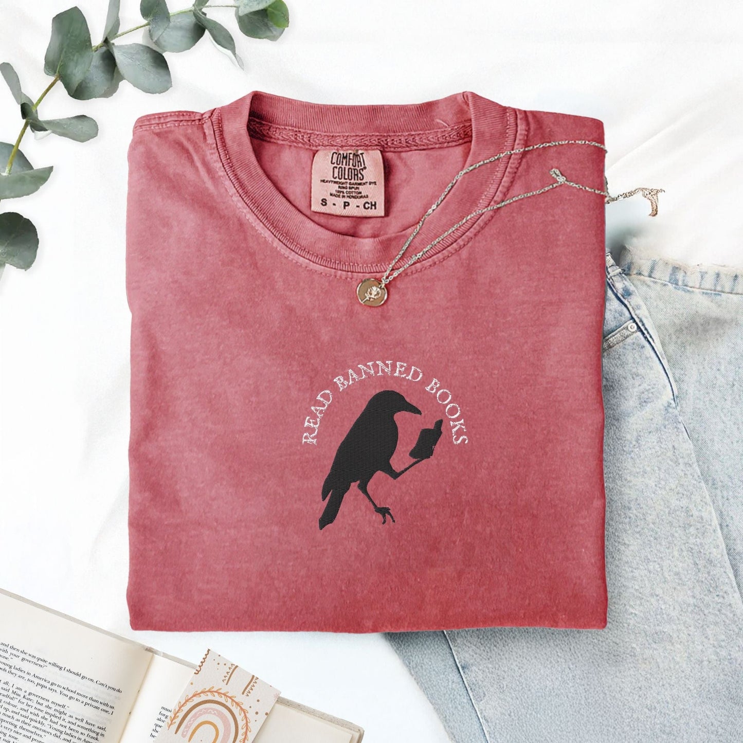 My Store Read Banned Books Edgar Allen Crow Embroidered T-Shirt Read Banned Books Edgar Allen Crow Embroidered T-Shirt