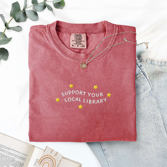 My Store Support Your Local Library Embroidered T-Shirt Support Your Local Library Embroidered T-Shirt