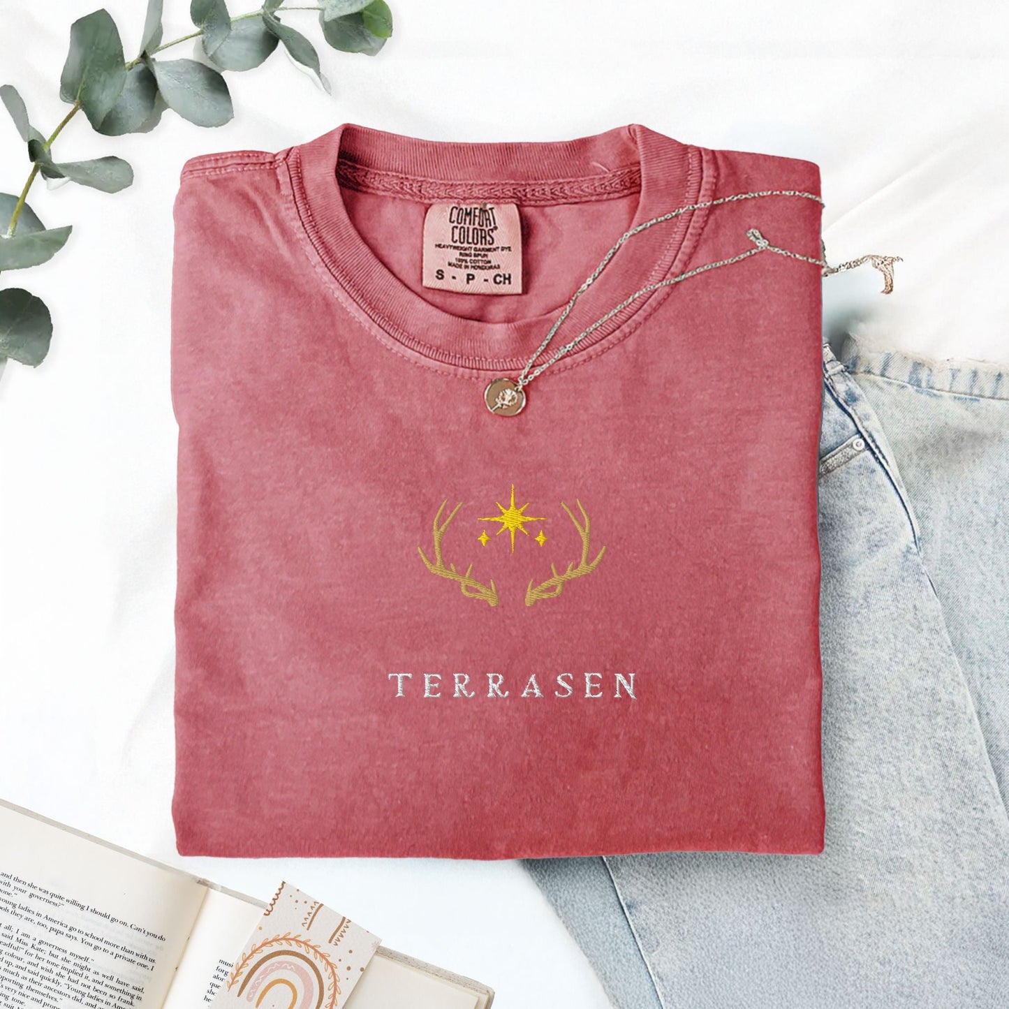 My Store Terrasen Elyria Embroidered Comfort Colors Shirt, SJM Throne of Glass Merch Terrasen Elyria Embroidered Comfort Colors Shirt, SJM Throne of Glass Merch
