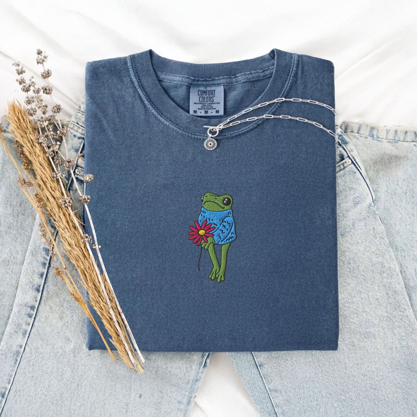 My Store Cute Flower Frog Shirt Embroidered T-Shirt Cute Flower Frog Shirt Embroidered T-Shirt