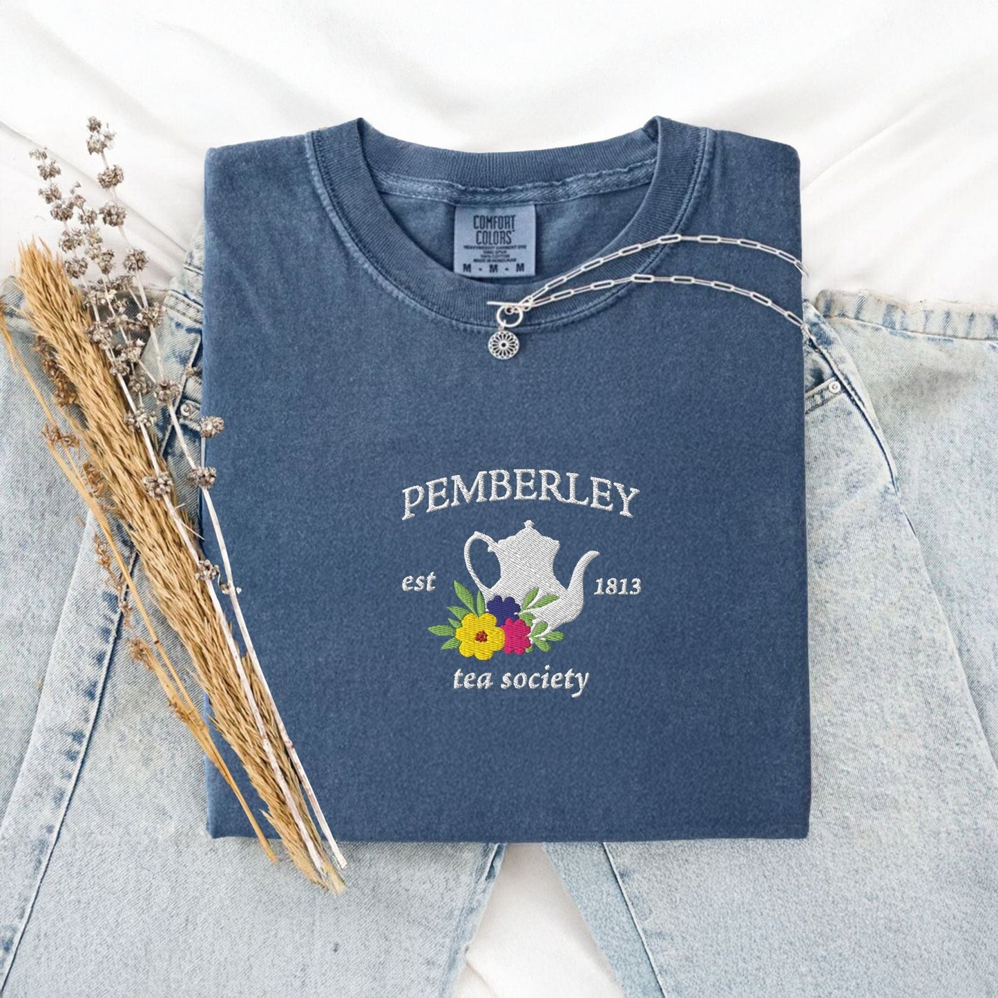 My Store Pemberley Estate Tea Society Embroidered Jane Austen T-Shirt Pemberley Estate Tea Society Embroidered Jane Austen T-Shirt