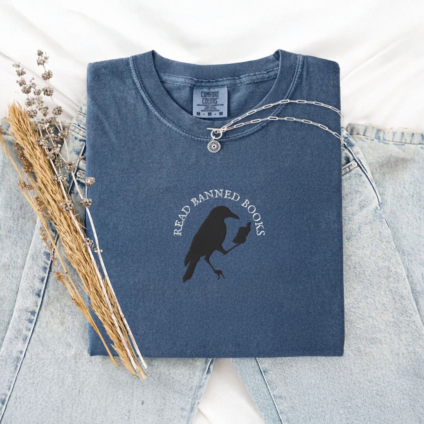 My Store Read Banned Books Edgar Allen Crow Embroidered T-Shirt Read Banned Books Edgar Allen Crow Embroidered T-Shirt