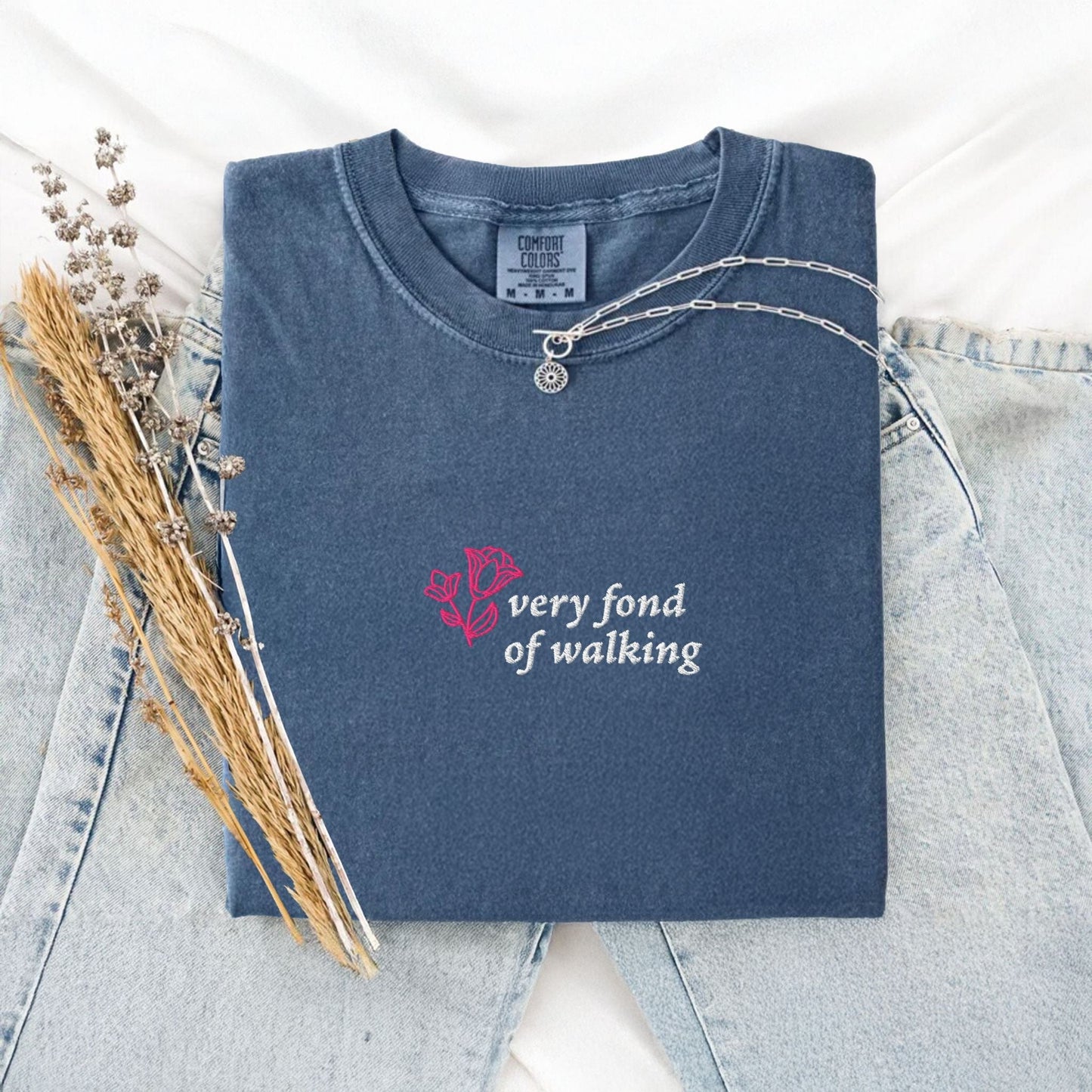 My Store Very Fond of Walking Embroidered T-Shirt Very Fond of Walking Embroidered T-Shirt