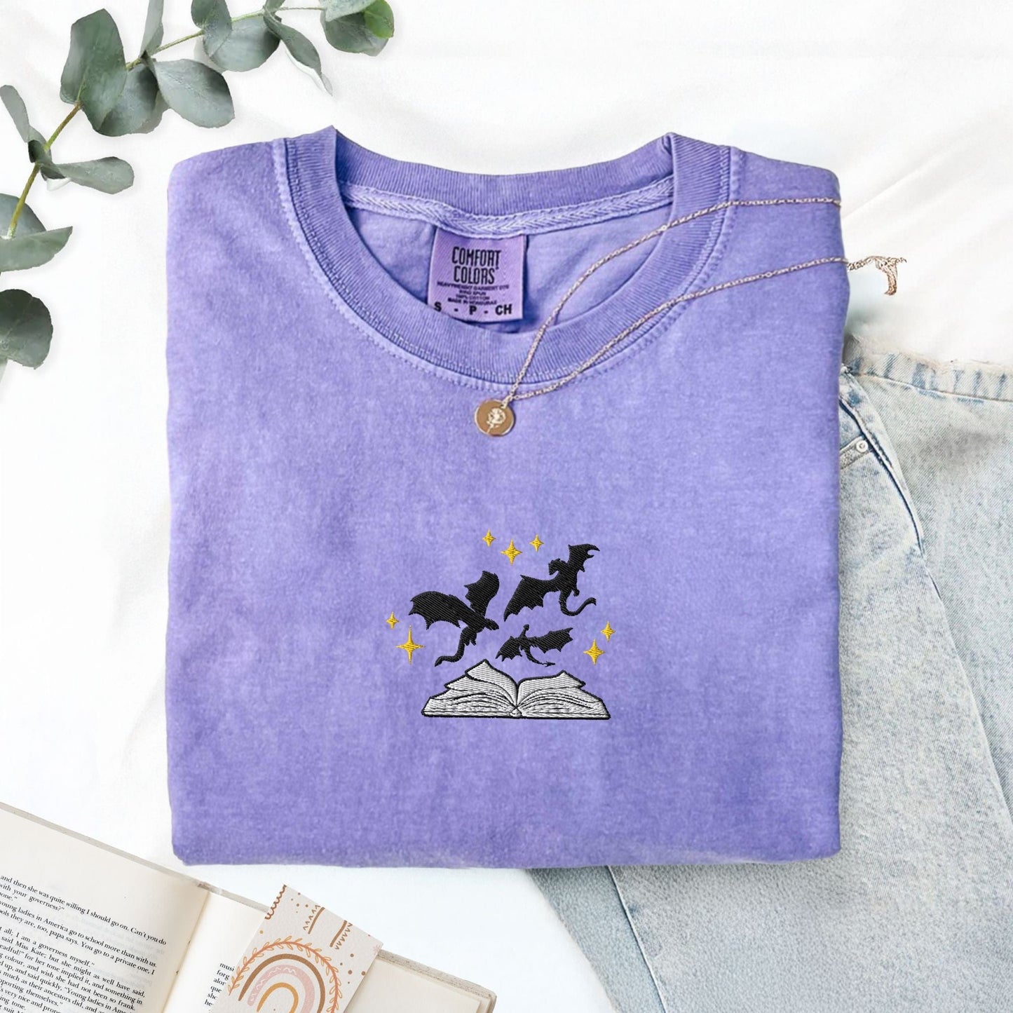 My Store Dragons and Pages Embroidered T-Shirt Dragons and Pages Embroidered T-Shirt