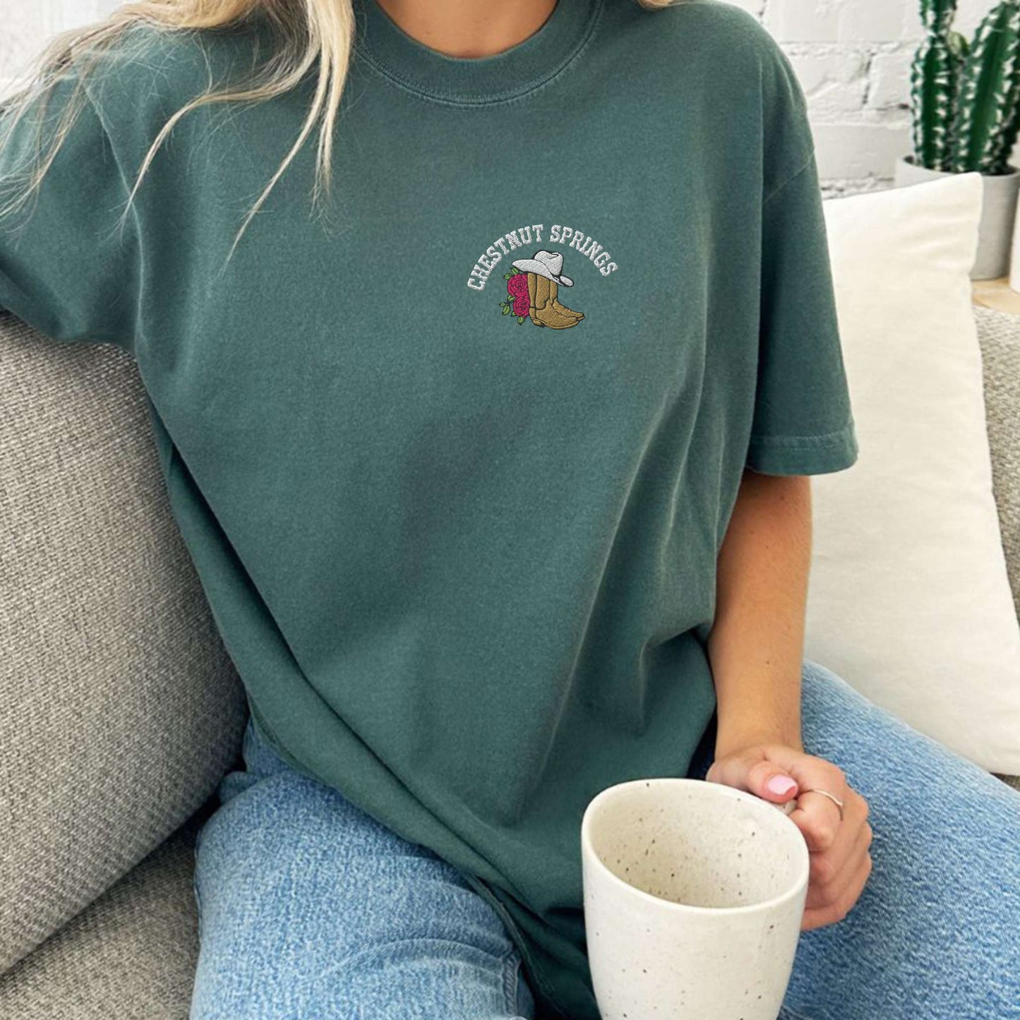 My Store Embroidered Chestnut Springs Bookish Cowgirl T-shirt Embroidered Chestnut Springs Bookish Cowgirl T-shirt