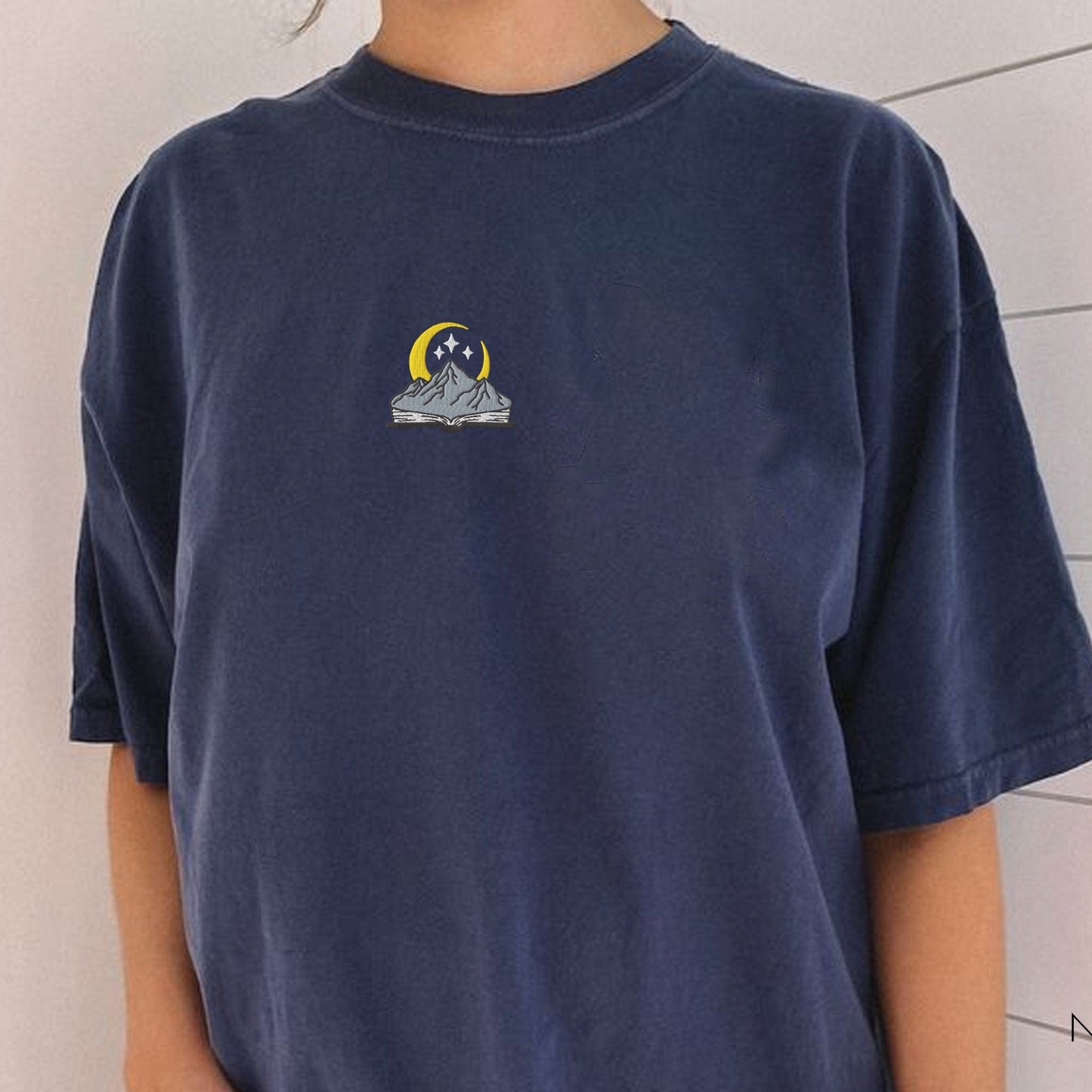 My Store Embroidered open book with mountain and stars, comfort colors embroidered fantasy book tee, ACOTAR merch Fourth Wing Romantasy bookish gift Embroidered open book with mountain and stars, comfort colors embroidered fantasy book tee, ACOTAR merch Fourth Wing Romantasy bookish gift