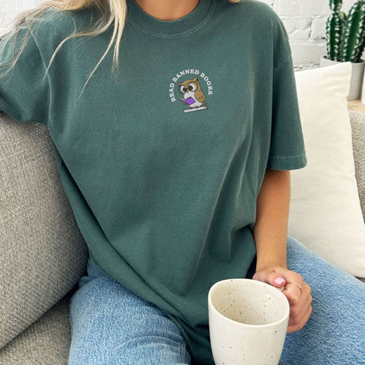 My Store Embroidered Read Banned Books Owl T-Shirt Embroidered Read Banned Books Owl T-Shirt