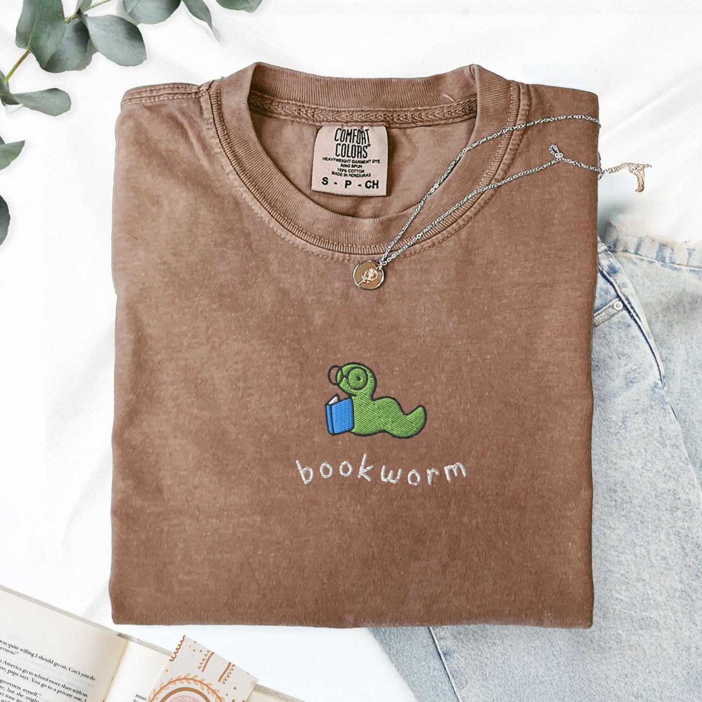 My Store Bookworm Embroidered T-Shirt Bookworm Embroidered T-Shirt