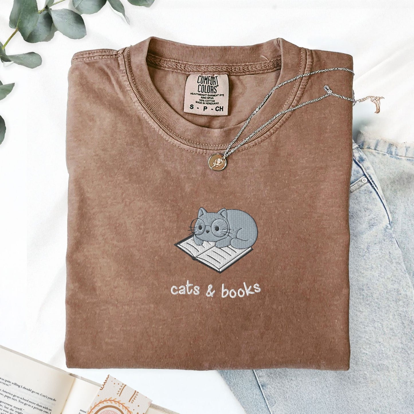 My Store Cats and Books Embroidered Comfort Colors T-Shirt Cats and Books Embroidered Comfort Colors T-Shirt