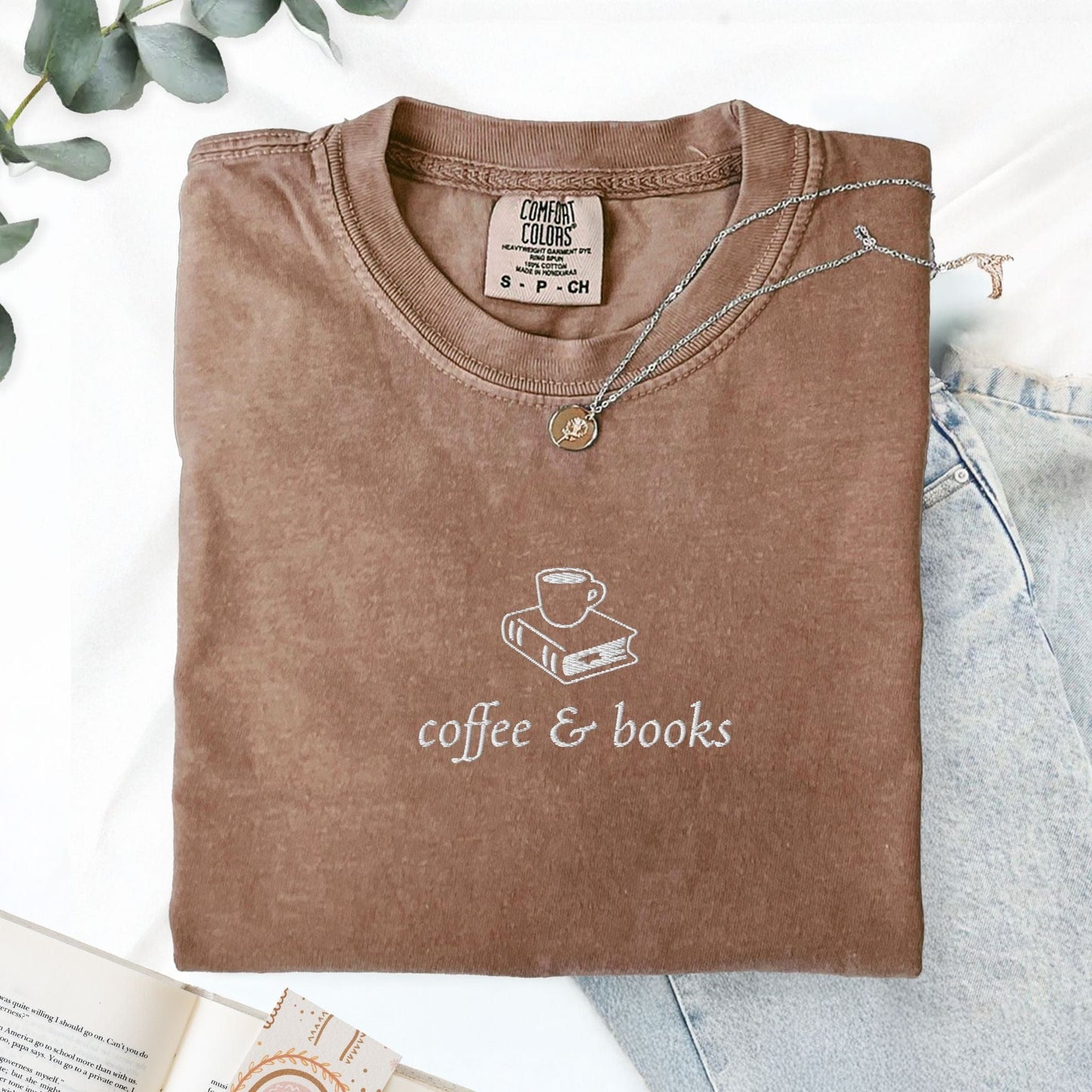 My Store Coffee & Books Embroiderd Book Lover T-shirt Coffee & Books Embroiderd Book Lover T-shirt