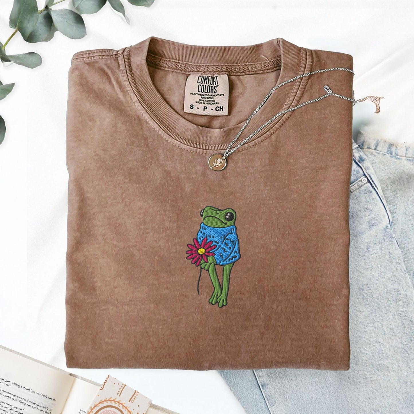 My Store Cute Flower Frog Shirt Embroidered T-Shirt Cute Flower Frog Shirt Embroidered T-Shirt