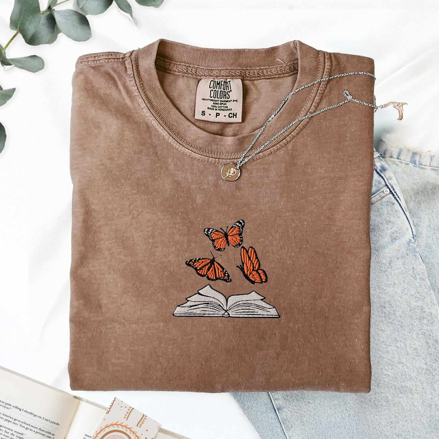 My Store Embroidered Butterflies and Books Comfort Colors TShirt Embroidered Butterflies and Books Comfort Colors TShirt
