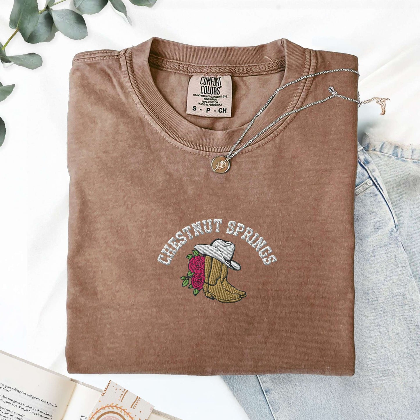 My Store Embroidered Chestnut Springs Bookish Cowgirl T-shirt Embroidered Chestnut Springs Bookish Cowgirl T-shirt