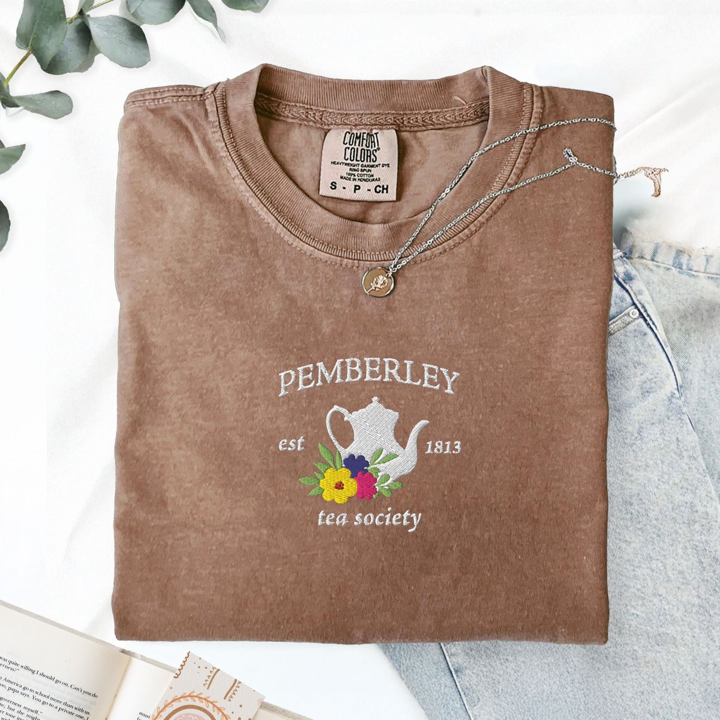 My Store Pemberley Estate Tea Society Embroidered Jane Austen T-Shirt Pemberley Estate Tea Society Embroidered Jane Austen T-Shirt