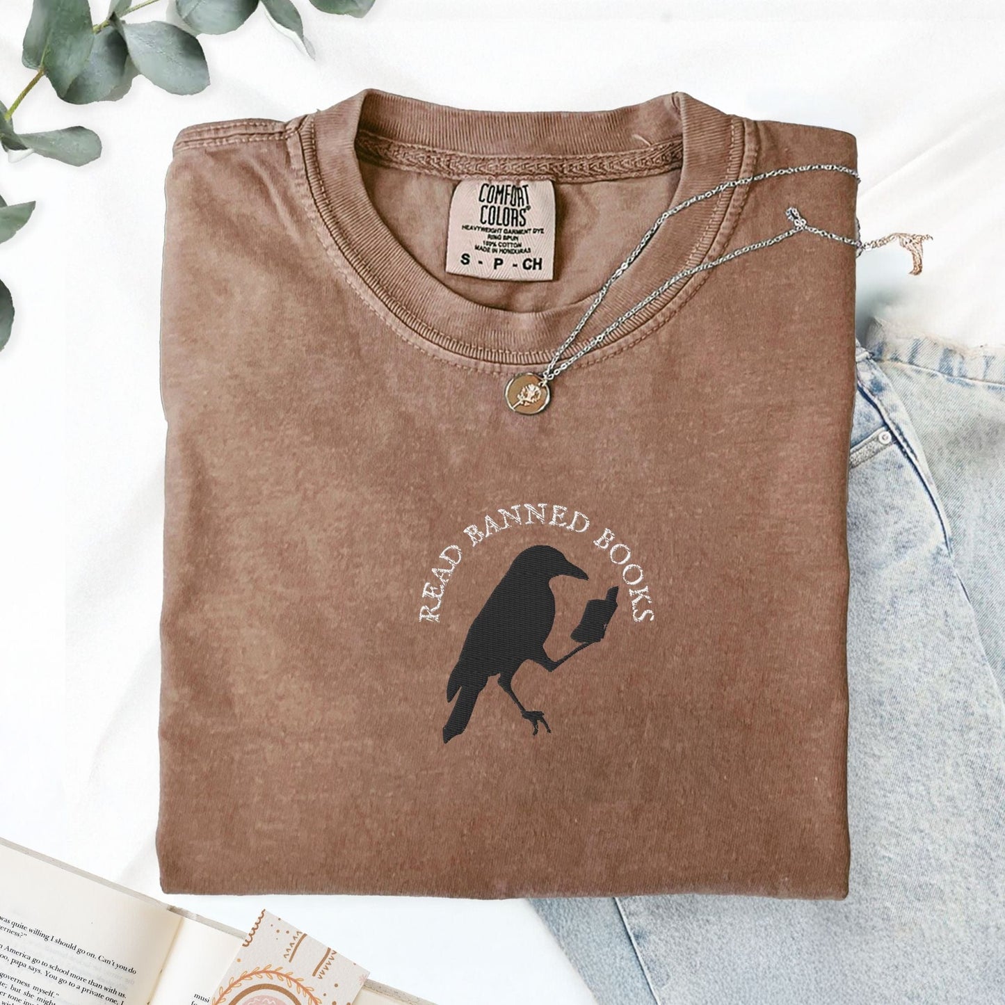 My Store Read Banned Books Edgar Allen Crow Embroidered T-Shirt Read Banned Books Edgar Allen Crow Embroidered T-Shirt