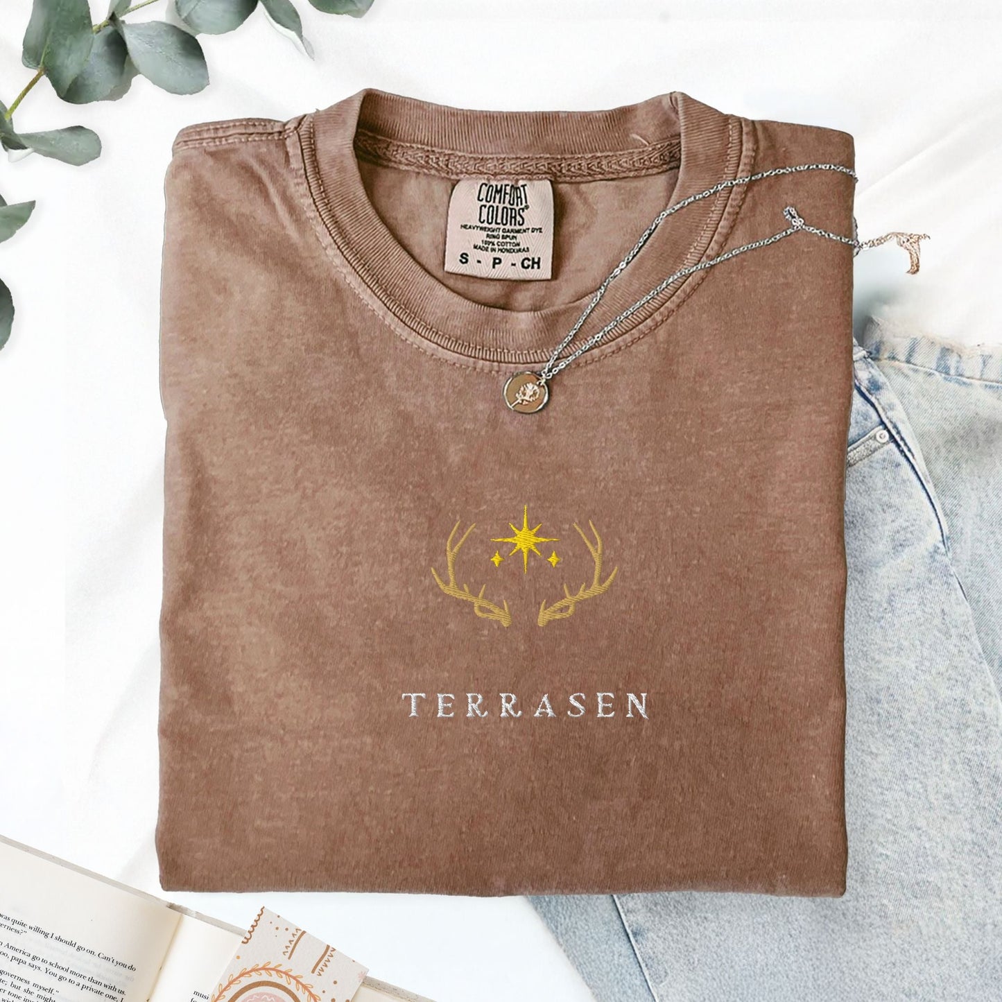 My Store Terrasen Elyria Embroidered Comfort Colors Shirt, SJM Throne of Glass Merch Terrasen Elyria Embroidered Comfort Colors Shirt, SJM Throne of Glass Merch