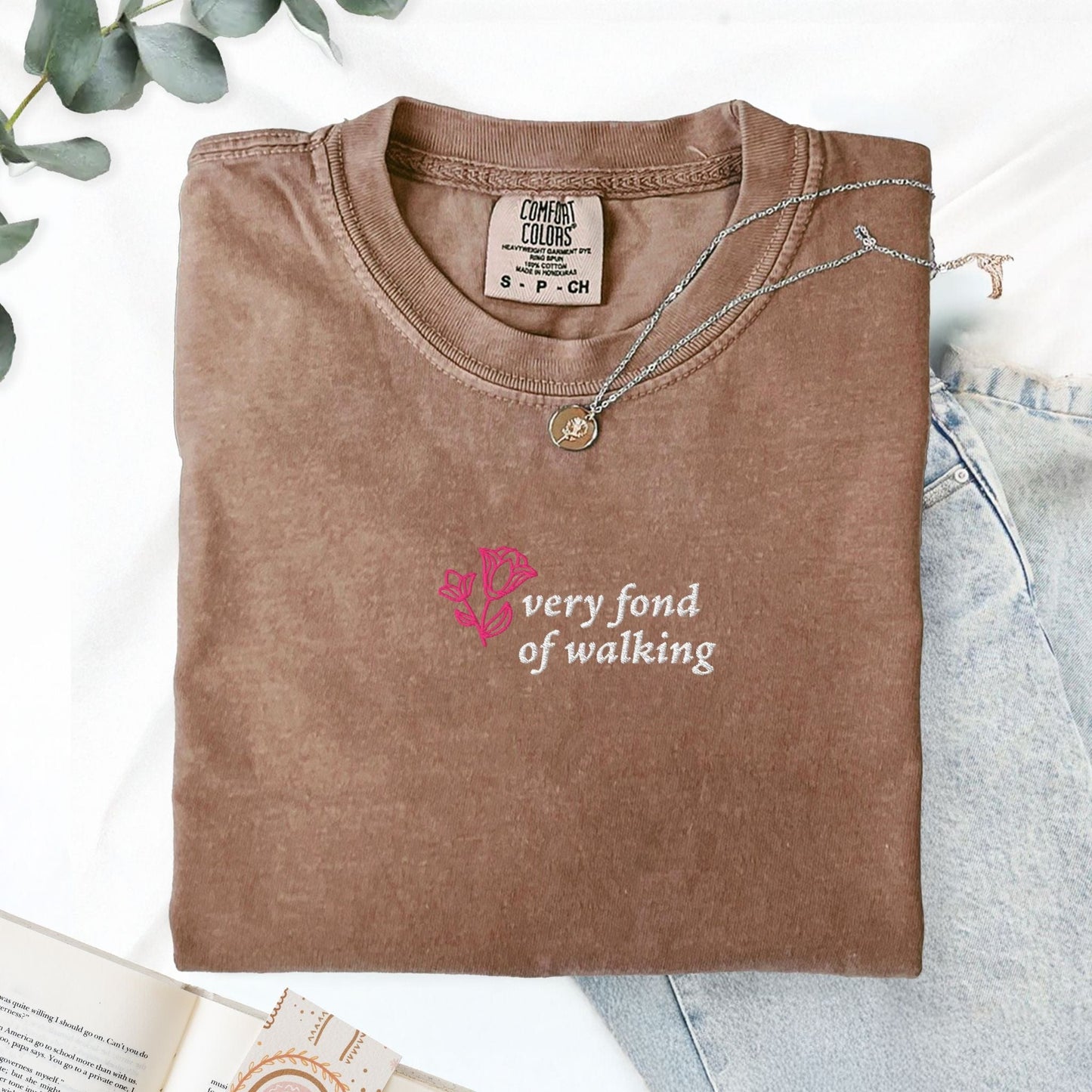 My Store Very Fond of Walking Embroidered T-Shirt Very Fond of Walking Embroidered T-Shirt
