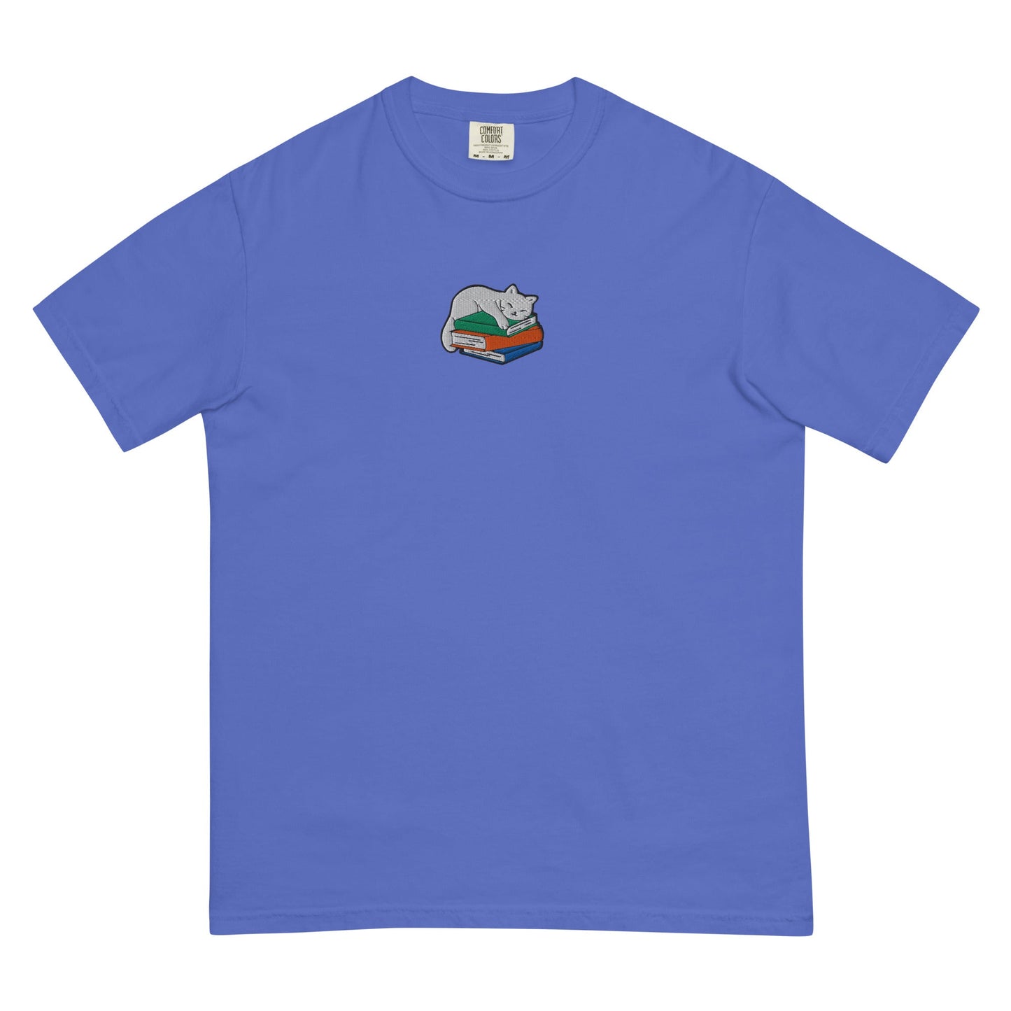 My Store Cute Cat Book Embroidered T-Shirt Cute Cat Book Embroidered T-Shirt