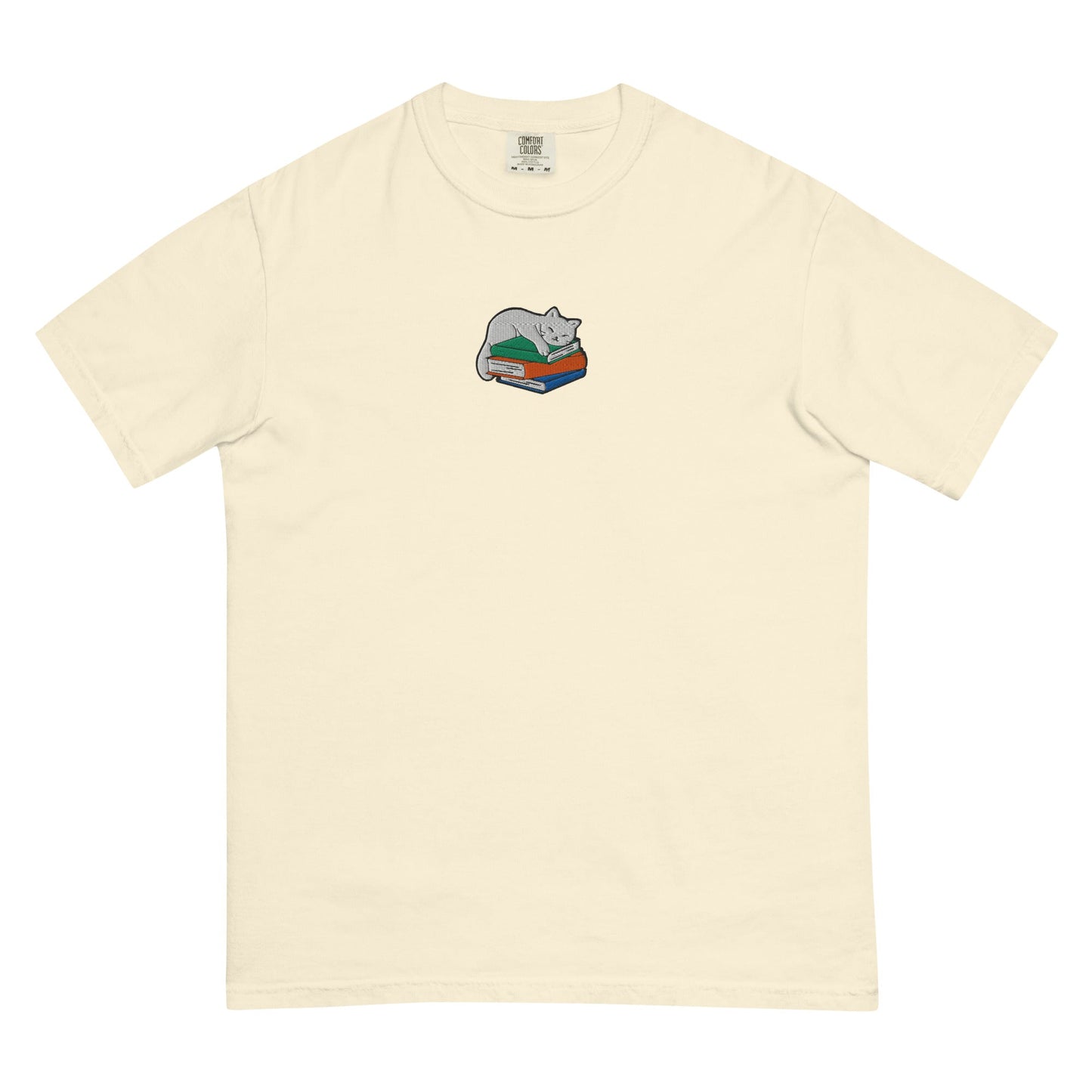 My Store Cute Cat Book Embroidered T-Shirt Cute Cat Book Embroidered T-Shirt