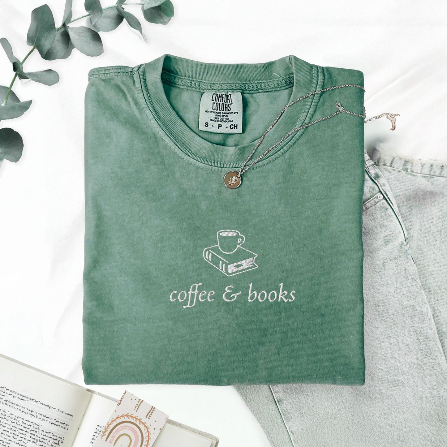 My Store Coffee & Books Embroiderd Book Lover T-shirt Coffee & Books Embroiderd Book Lover T-shirt