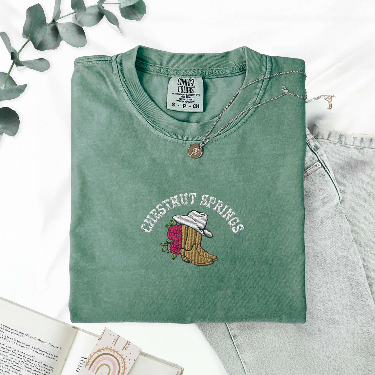 My Store Embroidered Chestnut Springs Bookish Cowgirl T-shirt Embroidered Chestnut Springs Bookish Cowgirl T-shirt