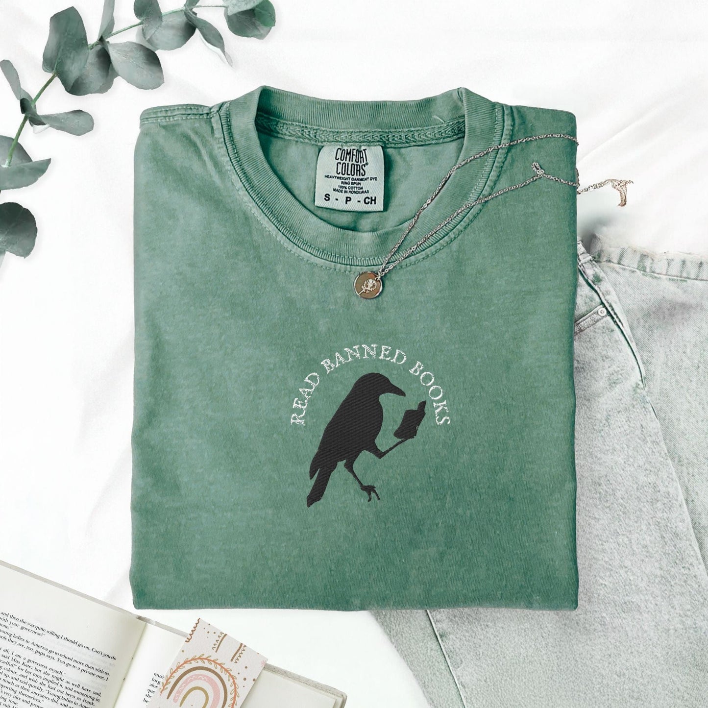 My Store Read Banned Books Edgar Allen Crow Embroidered T-Shirt Read Banned Books Edgar Allen Crow Embroidered T-Shirt