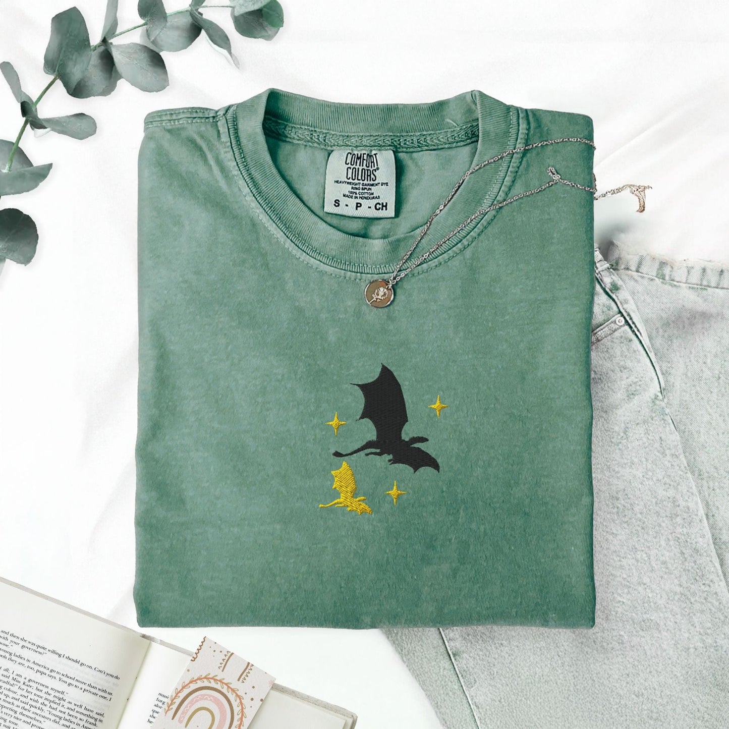 My Store Tairn and Andarna Flying Embroidered Dragons T-Shirt Tairn and Andarna Flying Embroidered Dragons T-Shirt