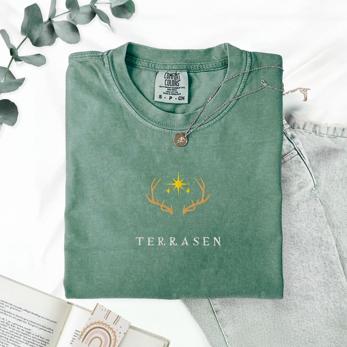 My Store Terrasen Elyria Embroidered Comfort Colors Shirt, SJM Throne of Glass Merch Terrasen Elyria Embroidered Comfort Colors Shirt, SJM Throne of Glass Merch