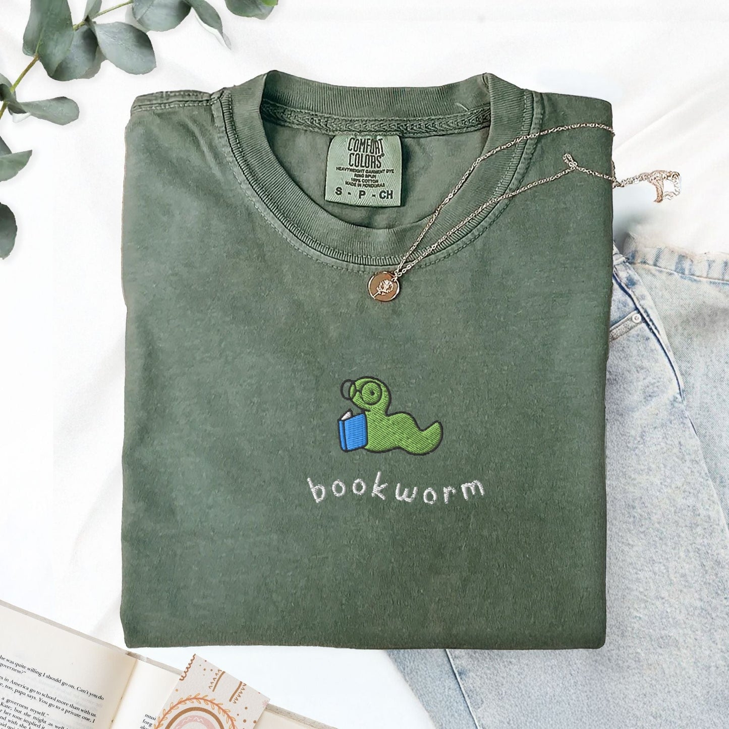 My Store Bookworm Embroidered T-Shirt Bookworm Embroidered T-Shirt