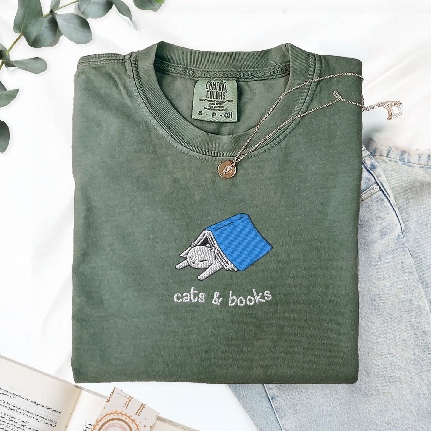 My Store Cats and Books Embroidered Comfort Colors T-Shirt Cats and Books Embroidered Comfort Colors T-Shirt