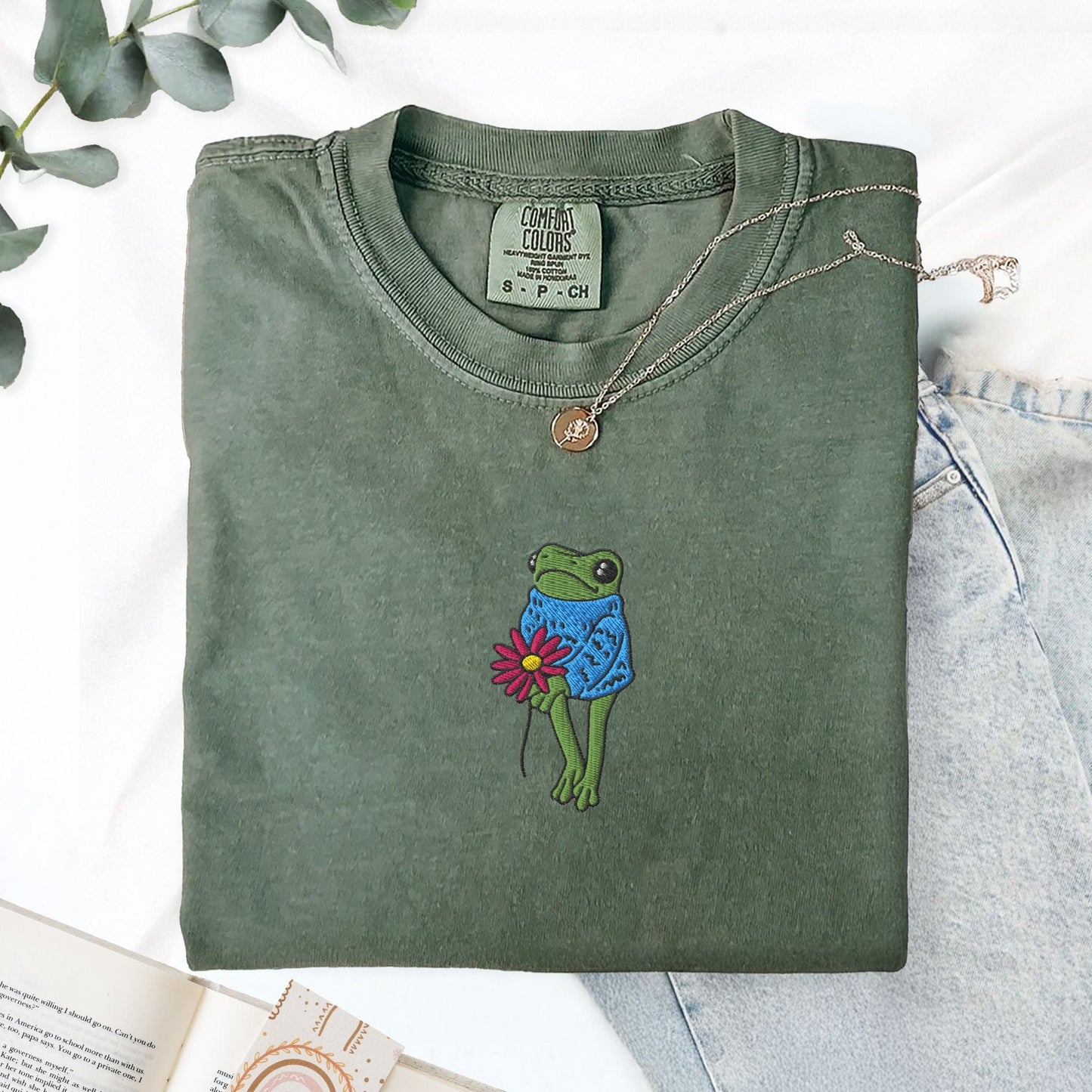 My Store Cute Flower Frog Shirt Embroidered T-Shirt Cute Flower Frog Shirt Embroidered T-Shirt