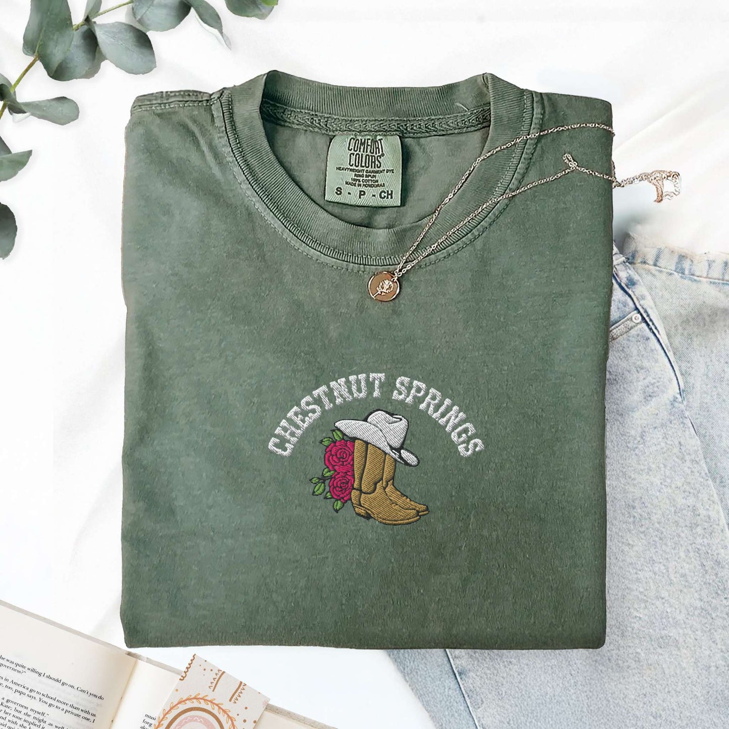 My Store Embroidered Chestnut Springs Bookish Cowgirl T-shirt Embroidered Chestnut Springs Bookish Cowgirl T-shirt