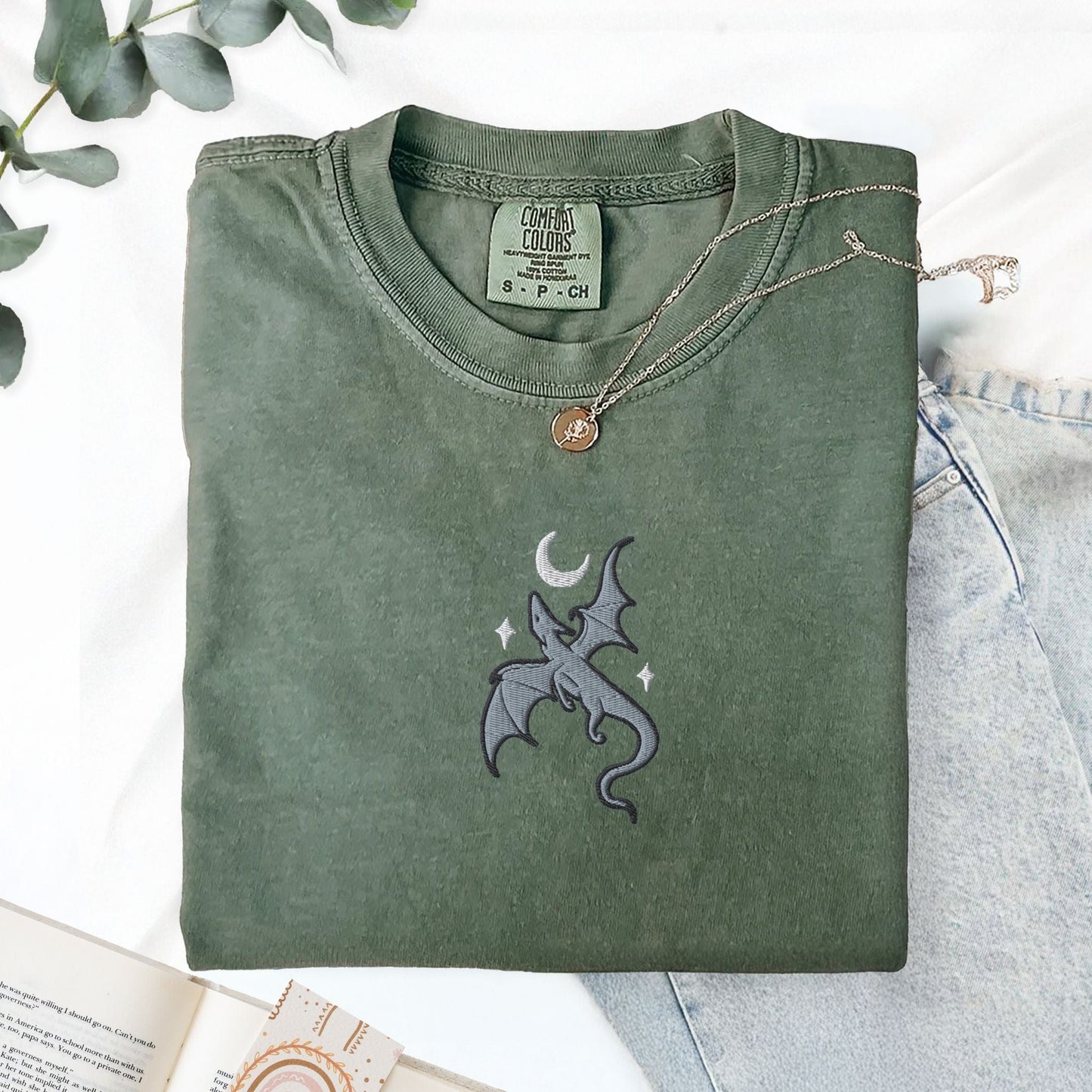 My Store Embroidered Moon Hatched Dragon Comfort Colors T-Shit Embroidered Moon Hatched Dragon Comfort Colors T-Shit