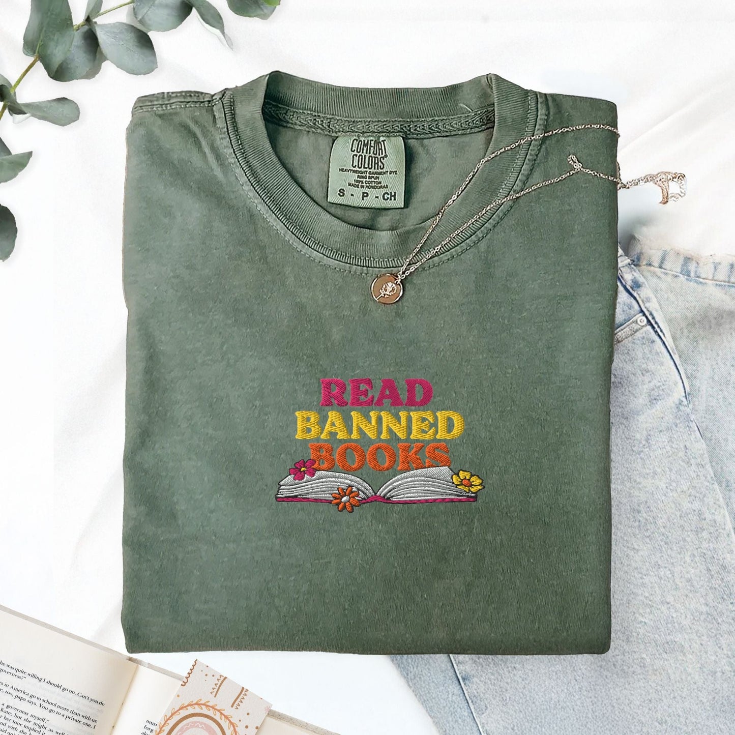 My Store Read Banned Books Rainbow Flowers Embroidered T-Shirt Read Banned Books Rainbow Flowers Embroidered T-Shirt