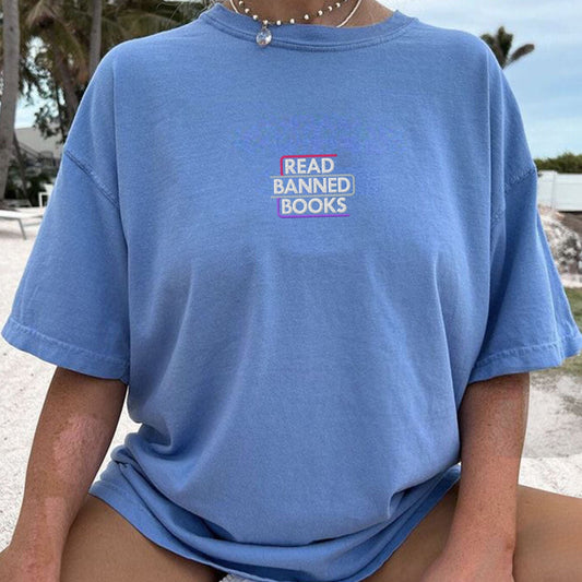 My Store Read Banned Books Embroidered T-Shirt Read Banned Books Embroidered T-Shirt
