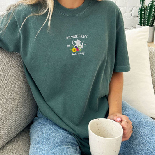 My Store Pemberley Estate Tea Society Embroidered Jane Austen T-Shirt Pemberley Estate Tea Society Embroidered Jane Austen T-Shirt
