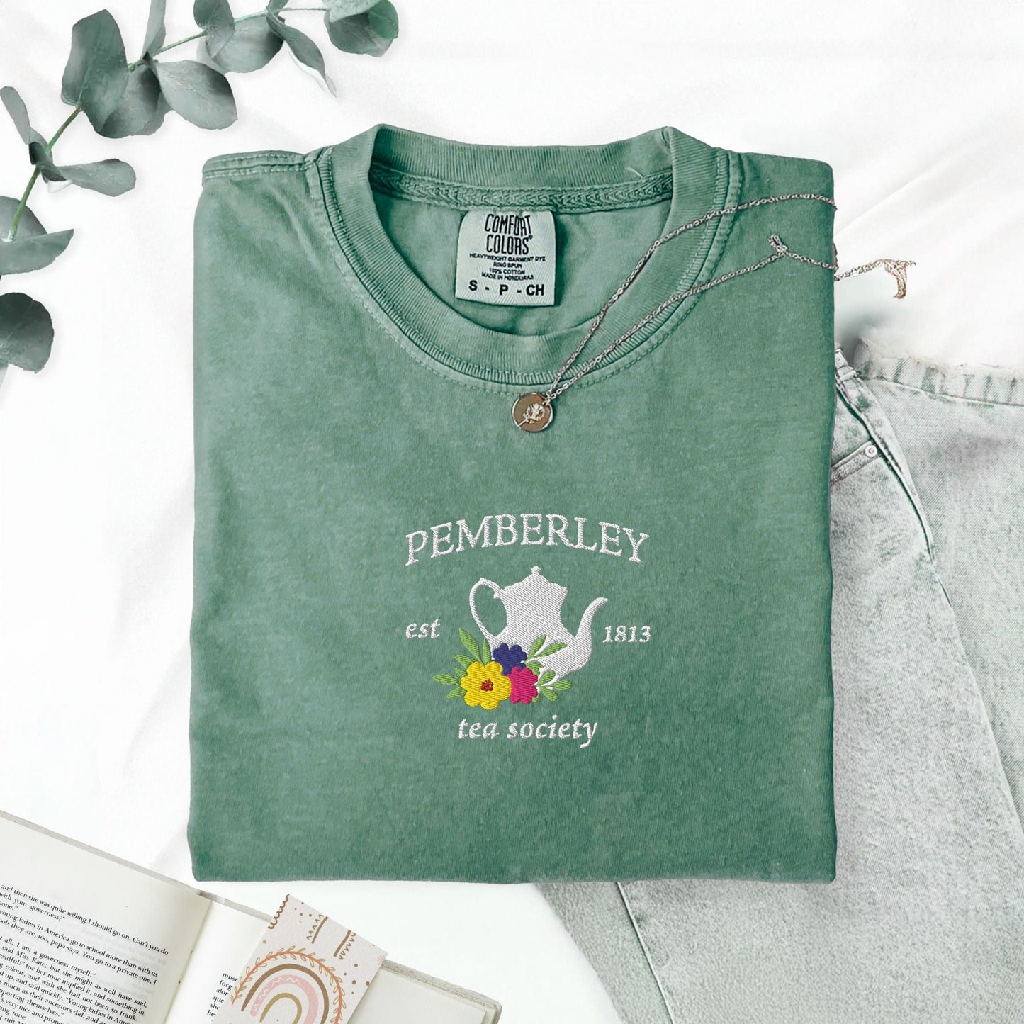 My Store Pemberley Estate Tea Society Embroidered Jane Austen T-Shirt Pemberley Estate Tea Society Embroidered Jane Austen T-Shirt