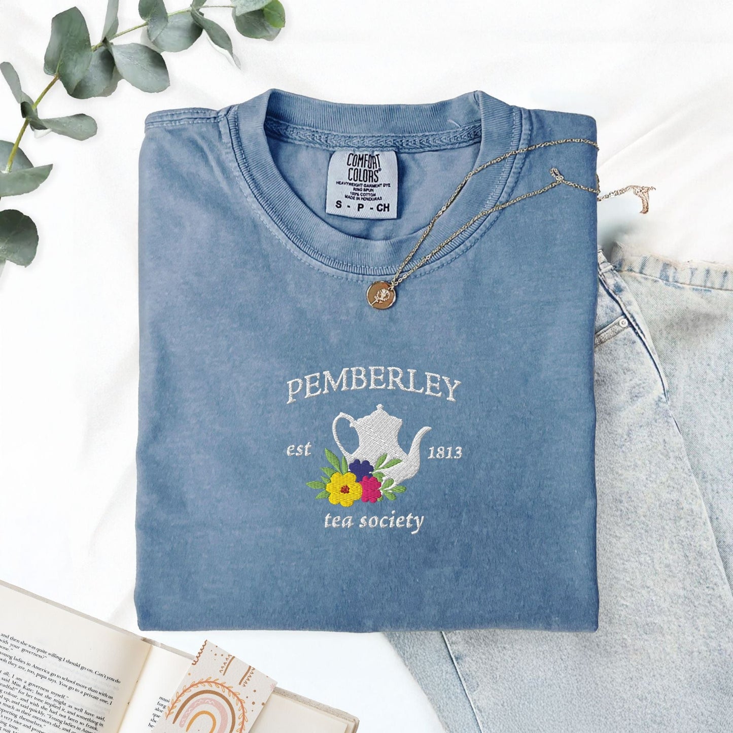 My Store Pemberley Estate Tea Society Embroidered Jane Austen T-Shirt Pemberley Estate Tea Society Embroidered Jane Austen T-Shirt