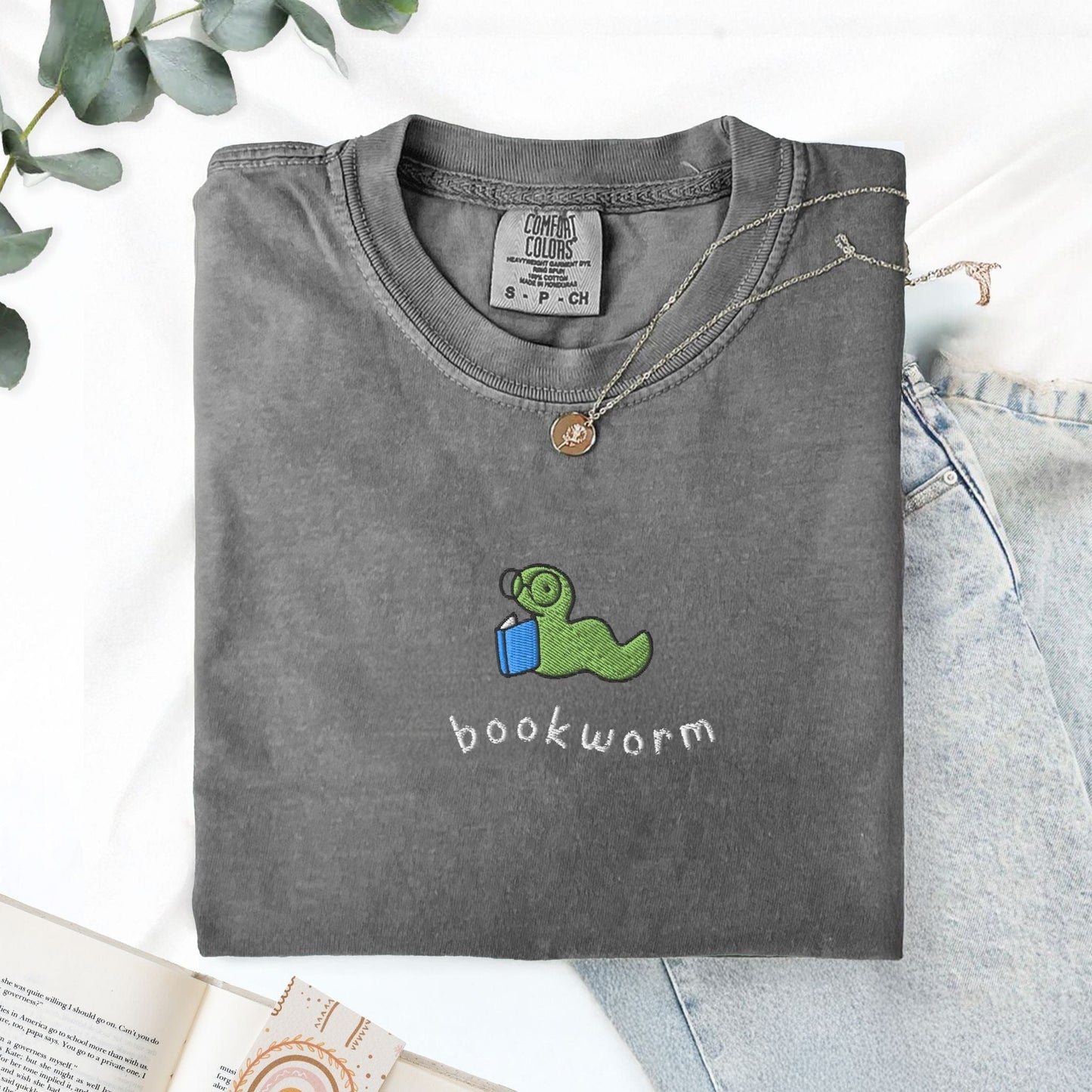 My Store Bookworm Embroidered T-Shirt Bookworm Embroidered T-Shirt