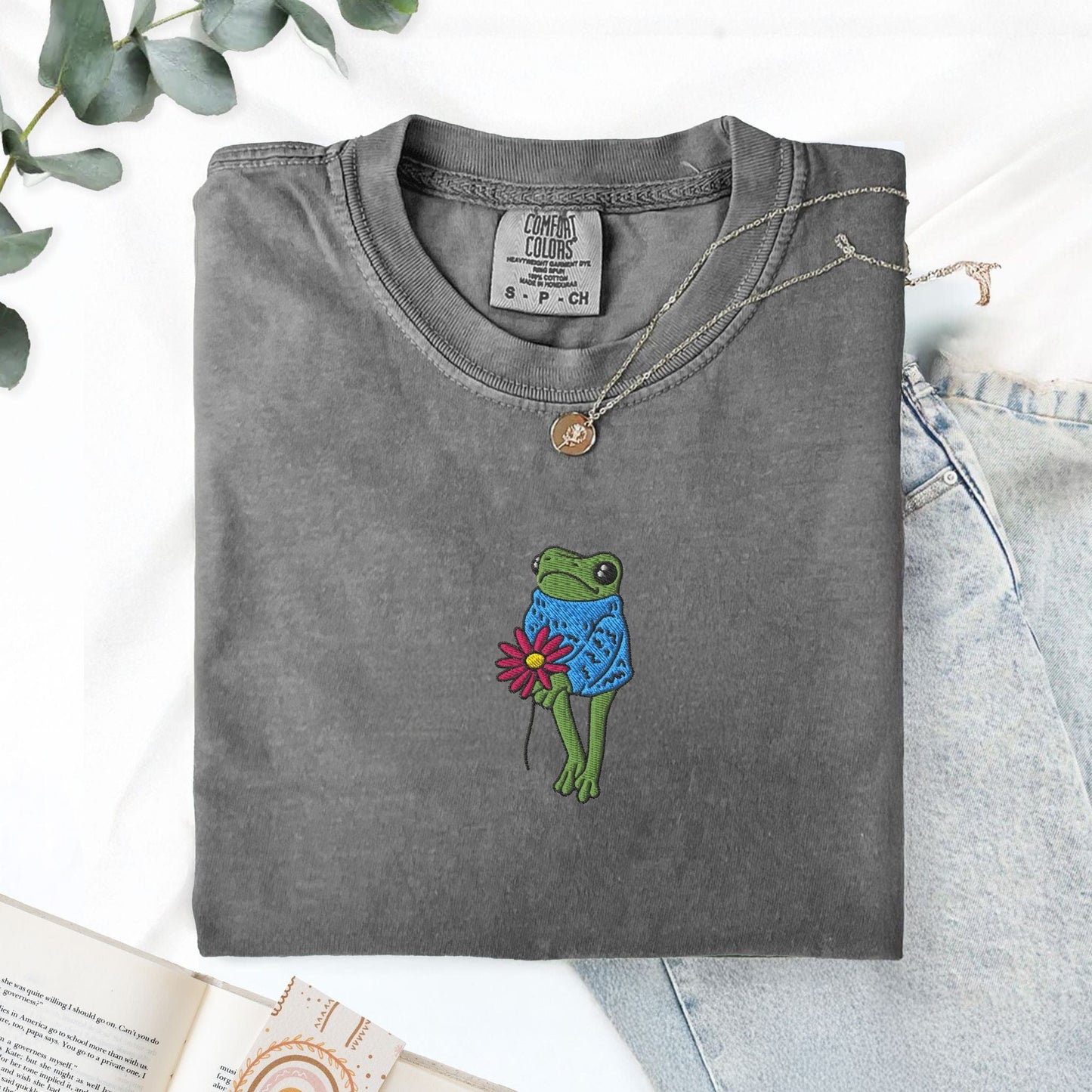 My Store Cute Flower Frog Shirt Embroidered T-Shirt Cute Flower Frog Shirt Embroidered T-Shirt