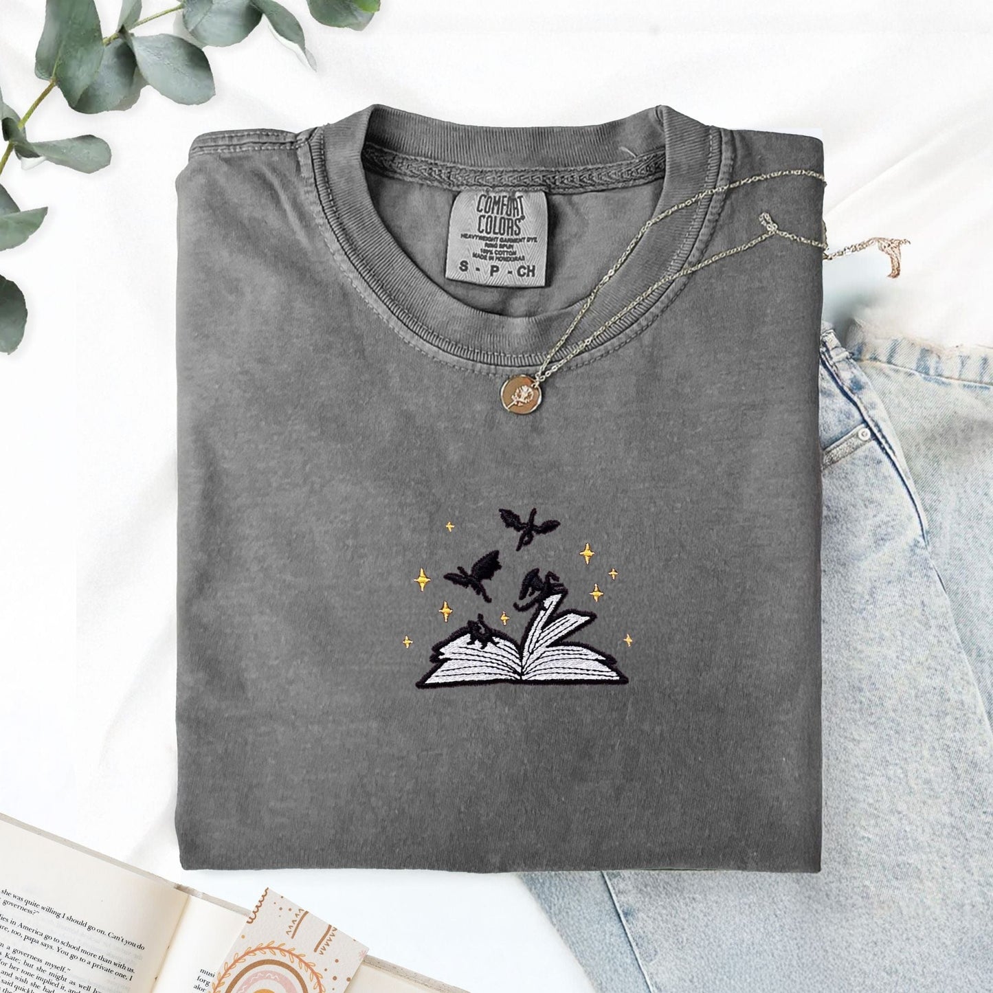 My Store Dragons and Pages Embroidered Fantasy Book TShirt Dragons and Pages Embroidered Fantasy Book TShirt