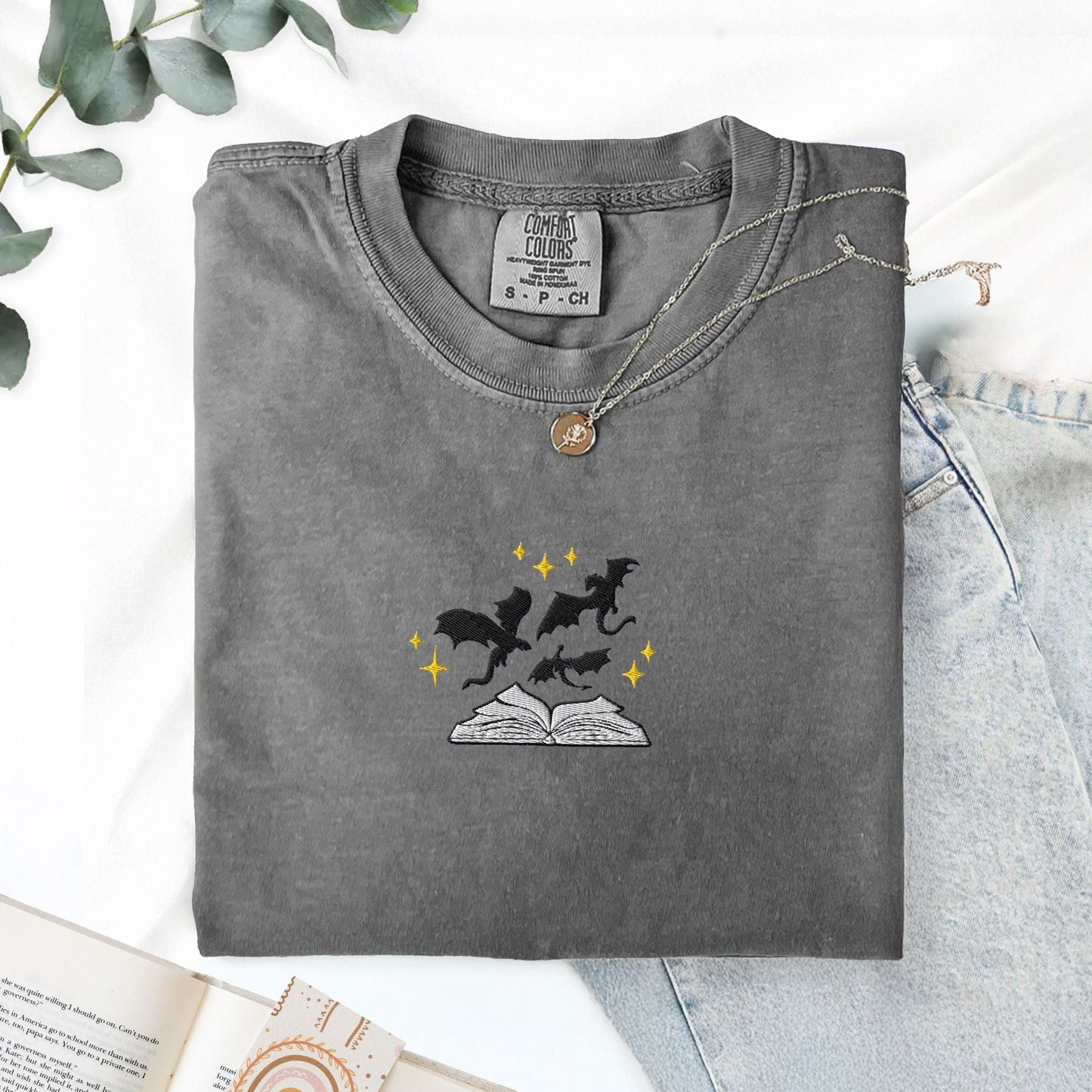 My Store Dragons and Pages Embroidered T-Shirt Dragons and Pages Embroidered T-Shirt