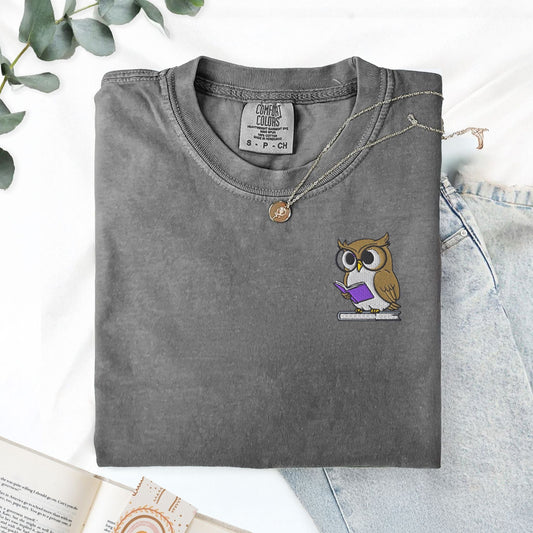 My Store Embroidered Owl Reading Comfort Colors T-Shirt Embroidered Owl Reading Comfort Colors T-Shirt