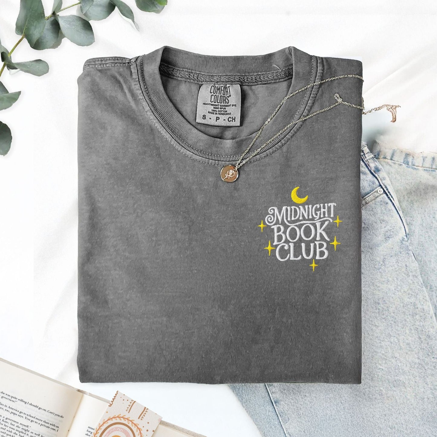 My Store Midnight Book Club Embroidered Bookish T-Shirt Midnight Book Club Embroidered Bookish T-Shirt