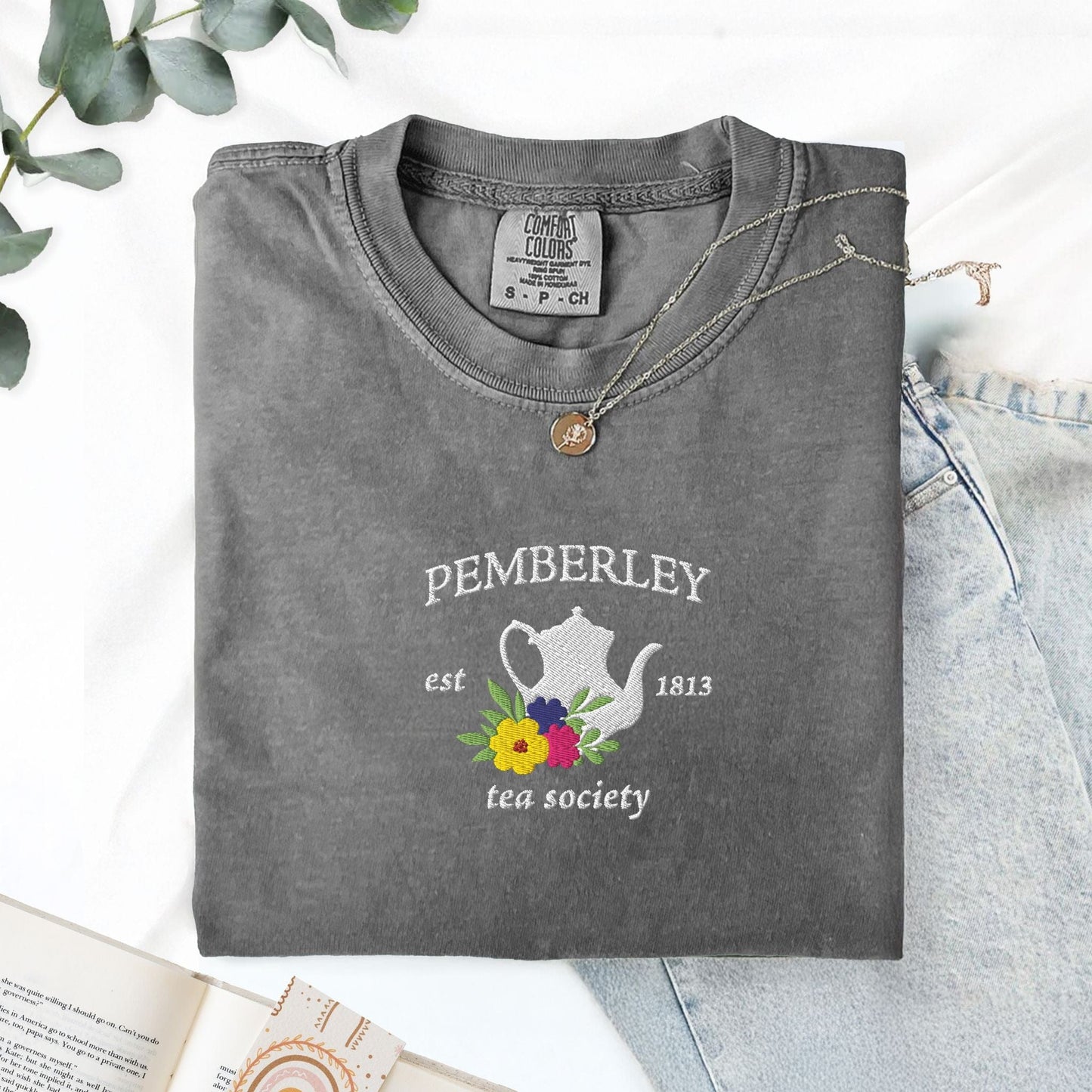 My Store Pemberley Estate Tea Society Embroidered Jane Austen T-Shirt Pemberley Estate Tea Society Embroidered Jane Austen T-Shirt