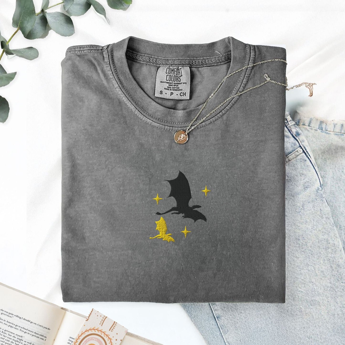 My Store Tairn and Andarna Flying Embroidered Dragons T-Shirt Tairn and Andarna Flying Embroidered Dragons T-Shirt