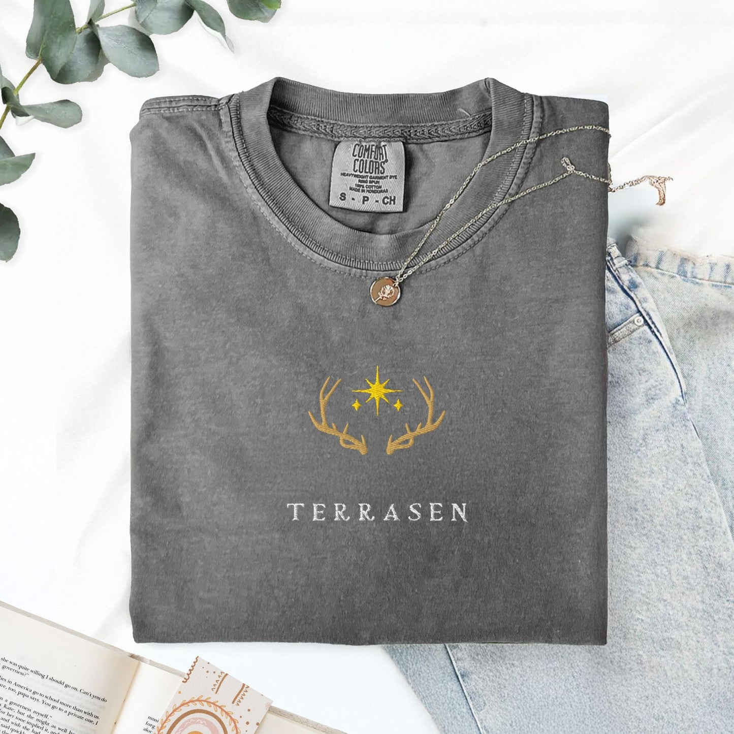 My Store Terrasen Elyria Embroidered Comfort Colors Shirt, SJM Throne of Glass Merch Terrasen Elyria Embroidered Comfort Colors Shirt, SJM Throne of Glass Merch