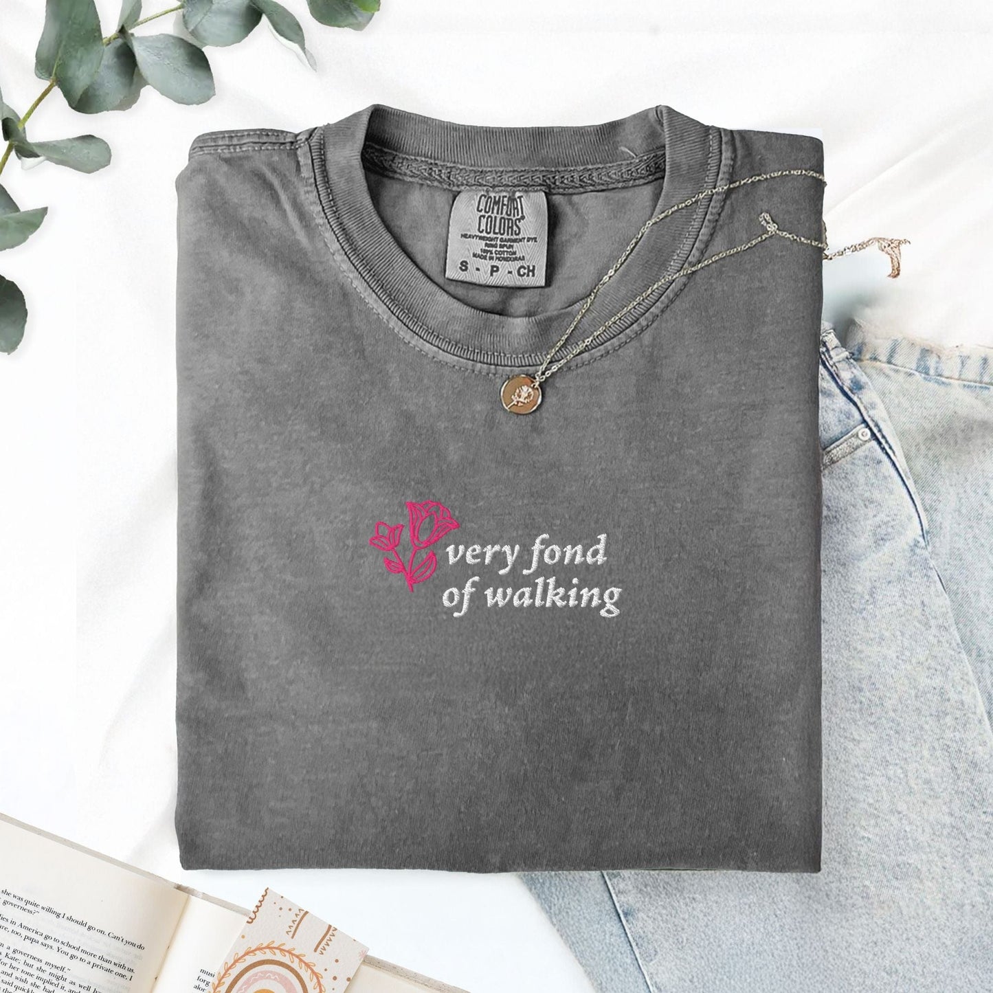 My Store Very Fond of Walking Embroidered T-Shirt Very Fond of Walking Embroidered T-Shirt