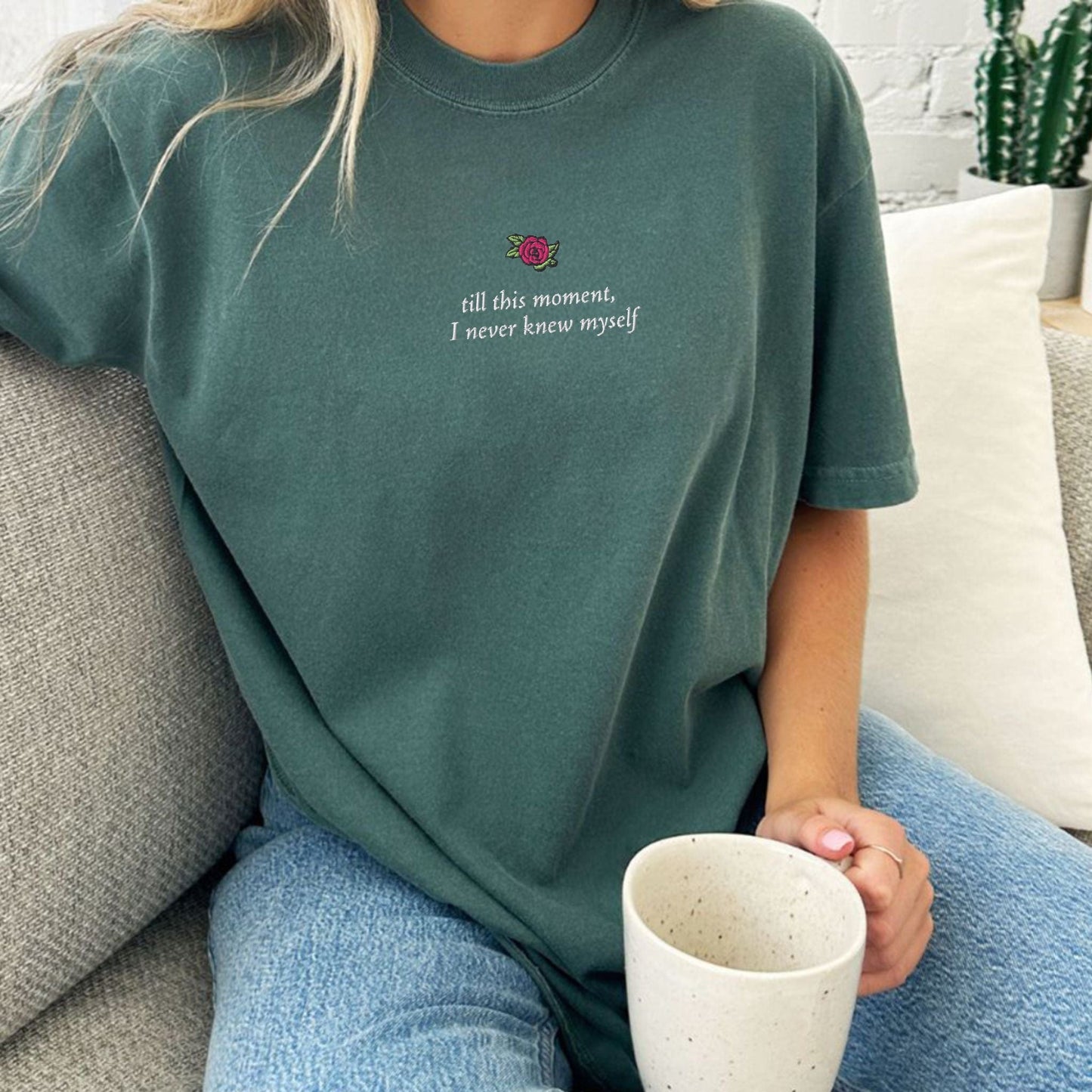 My Store Pride and Prejudice 'till this moment I never knew myself' Embroidered T-Shirt Pride and Prejudice 'till this moment I never knew myself' Embroidered T-Shirt